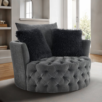 Sofi Button Tufted Swivel Chair – Dark Gray