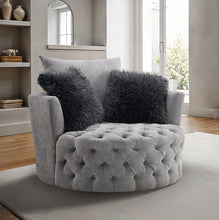 Sofi Button Tufted Swivel Chair – Light Gray