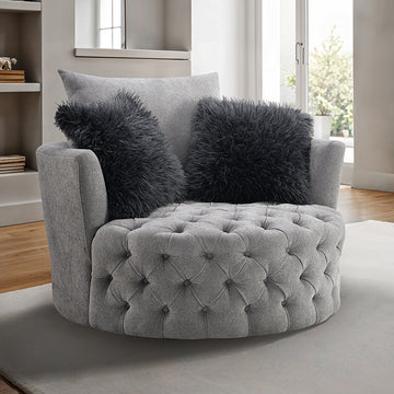 Sofi Button Tufted Swivel Chair – Light Gray