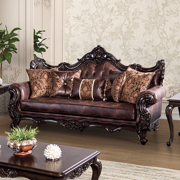 Palencia Sofa & Loveseat Set – Dark Cherry/Brown