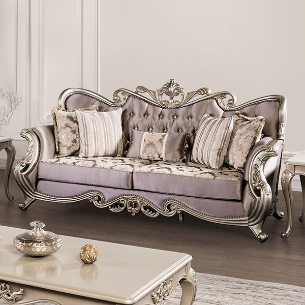 Albacete Sofa & Loveseat Set – Champagne/Purple