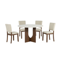 Oberto 5 Pc Dining Table Set – White/Walnut/Beige