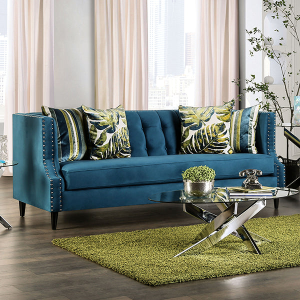 Azuletti Sofa & Loveseat Set – Dark Teal/Apple Green