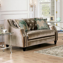 Elicia Sofa & Loveseat Set – Champagne/Turquoise