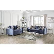 Jodie Sofa & Loveseat Set – Satin Blue/Silver