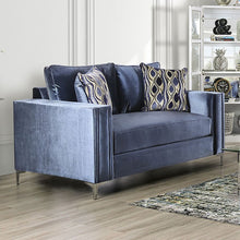 Jodie Sofa & Loveseat Set – Satin Blue/Silver