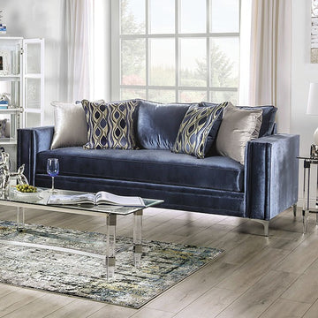 Jodie Sofa & Loveseat Set – Satin Blue/Silver