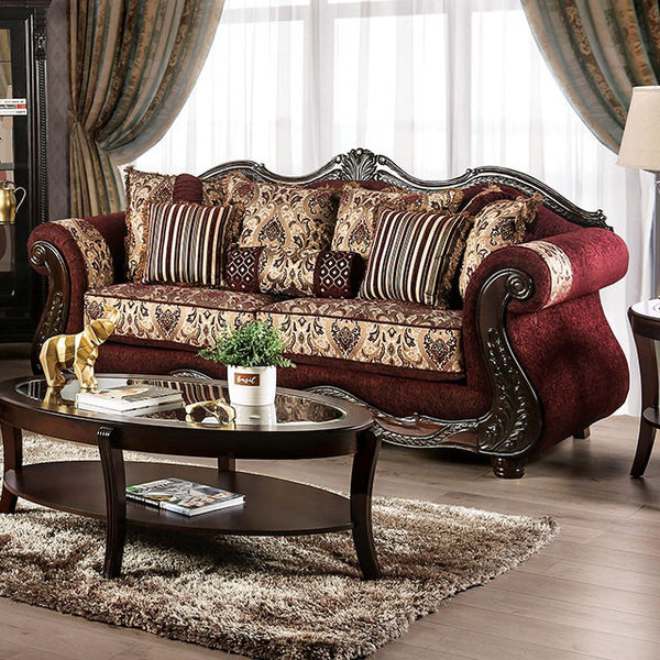 Matteo Sofa & Loveseat Set – Burgundy/Brown