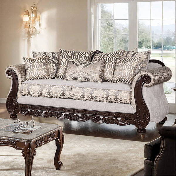 Catalonia Sofa & Loveseat Set – Dark Cherry/Beige