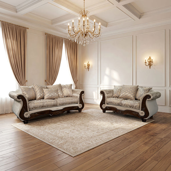 Fasciano Oversized Sofa + Loveseat – Beige Tan/Dark Cherry