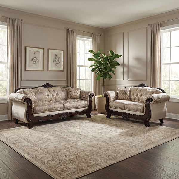 Paolini Oversized Sofa + Loveseat – Light Brown/Dark Cherry