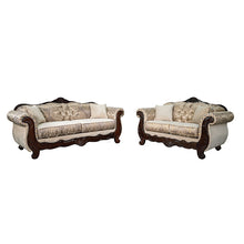 Paolini Oversized Sofa + Loveseat – Light Brown/Dark Cherry