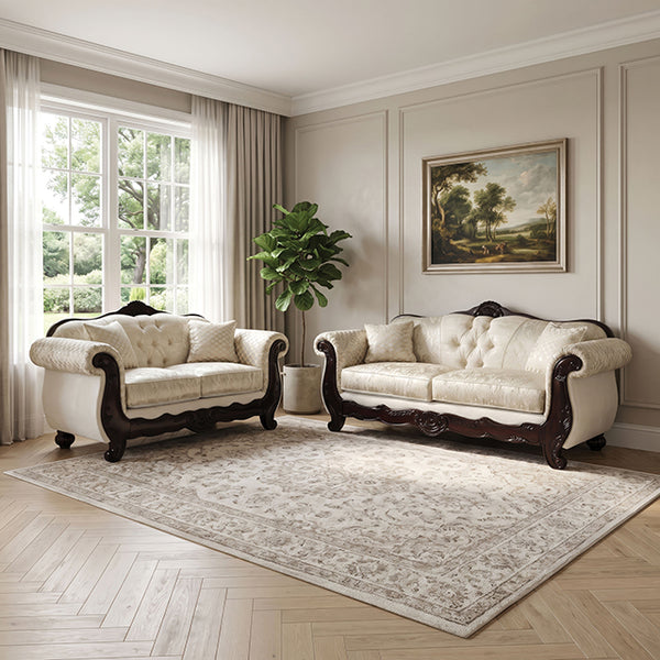 Frisina Oversized Sofa + Loveseat – Dark Cherry/Beige