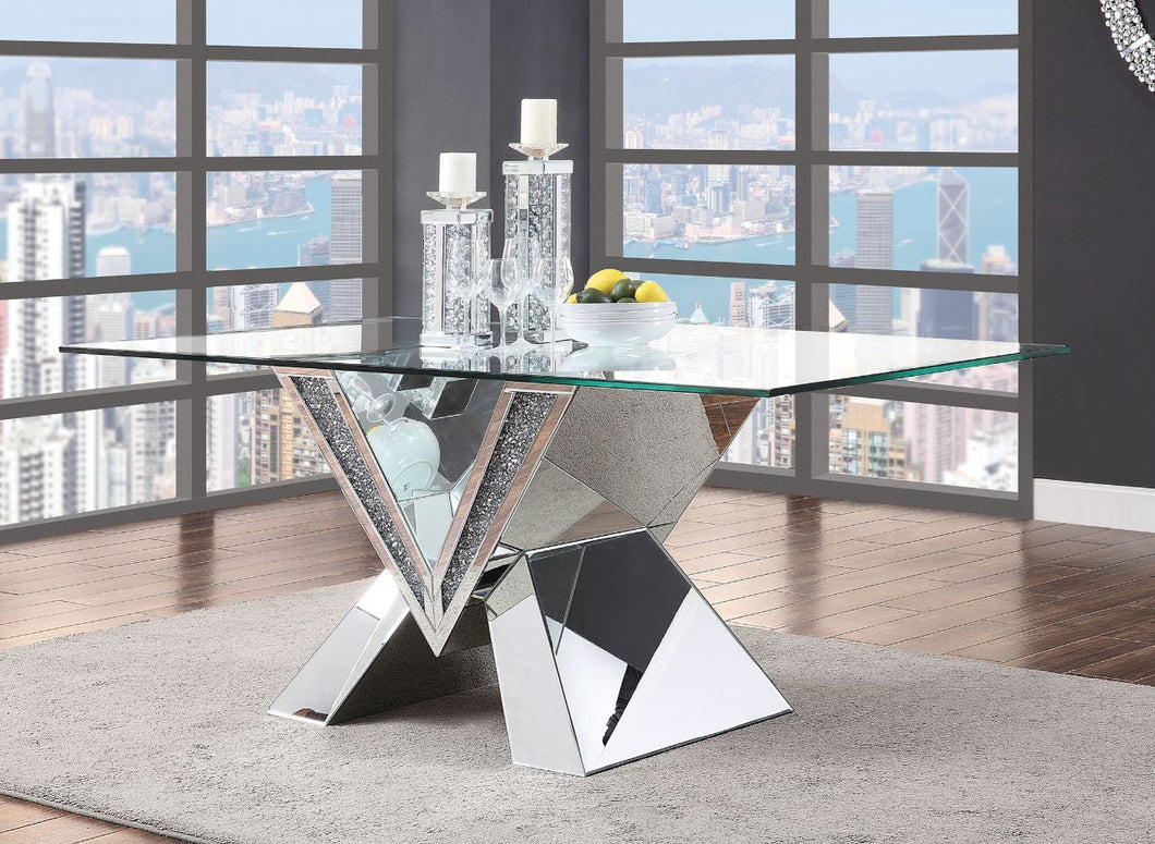Noralie - Dining Table - Mirrored, Faux Diamonds & Clear Glass - 30