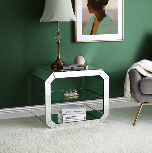 Meria - Accent Table - Mirrored & Clear Glass - 20