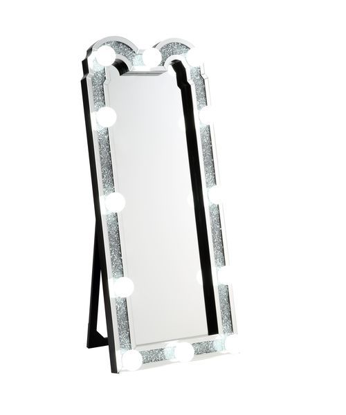 Noralie - Accent Floor Mirror - Mirrored & Faux Diamonds - Wood - 63