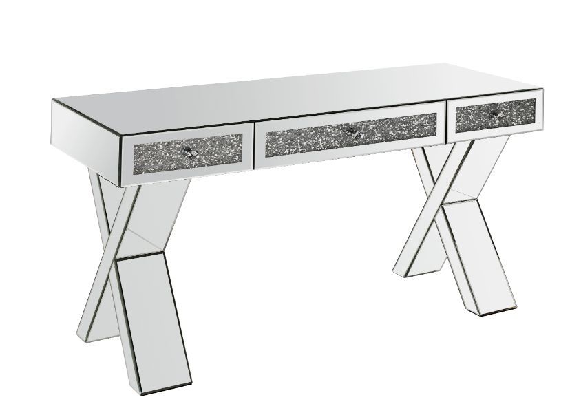 Noralie - Writing Desk - Clear Glass, Mirrored & Faux Diamonds - 32