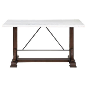 Aldrich - Counter Height Trestle Base Dining Table With Genuine White Marble Top - Dark Brown