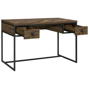 Millbrook - 2-Drawer Writing Desk - Rustic Oak Herringbone and Gunmetal