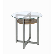 Janette - End Table - Weathered Oak, Black Nickel & Clear Glass