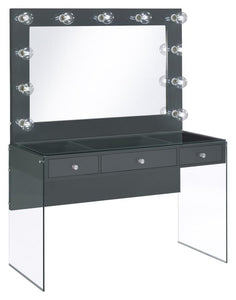 Afshan - 3-Drawer Vanity Desk With Lighting Mirror - Grey High Gloss
