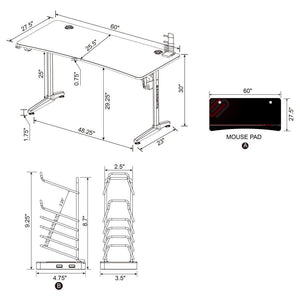 Tarnov - Rectangular Metal Gaming Desk With USB Ports - Black