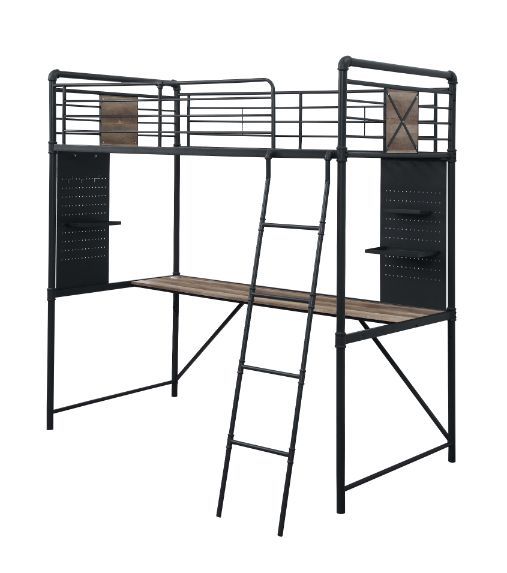 Cordelia - Twin Loft Bed - Antique Oak, Sandy Black & Dark Bronze Hand-Brushed Finish - 78