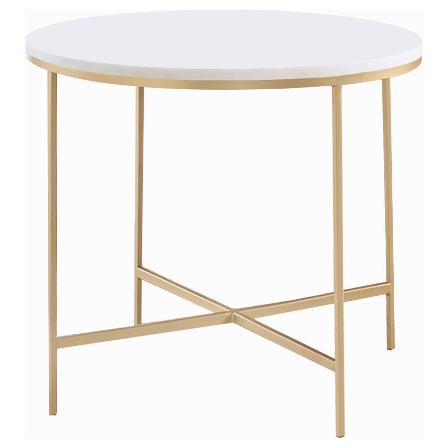 Ellison - Round X-Cross End Table - White and Gold