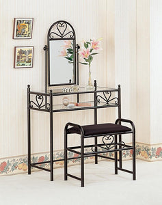 Agatha - 2-Piece Metal Vanity Set With Glass Top - Black