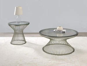 Mandy - Round Glass Top End Table - Pearl Silver