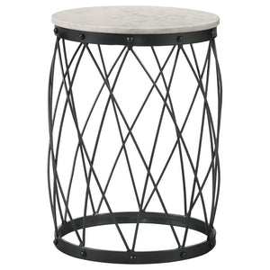 Tereza - Round Accent Table With Marble Top - White And Black