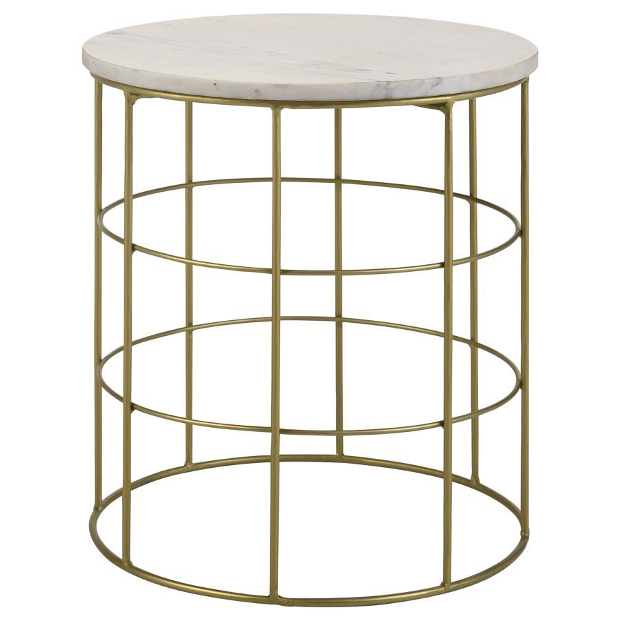 Heloisa - Round Accent Table With Marble Top - White