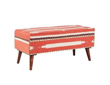 Noah - Upholstered Storage Bench - Orange and Beige