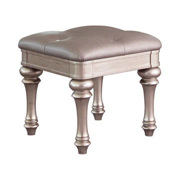 Bling Game - Square Upholstered Vanity Stool - Metallic Platinum