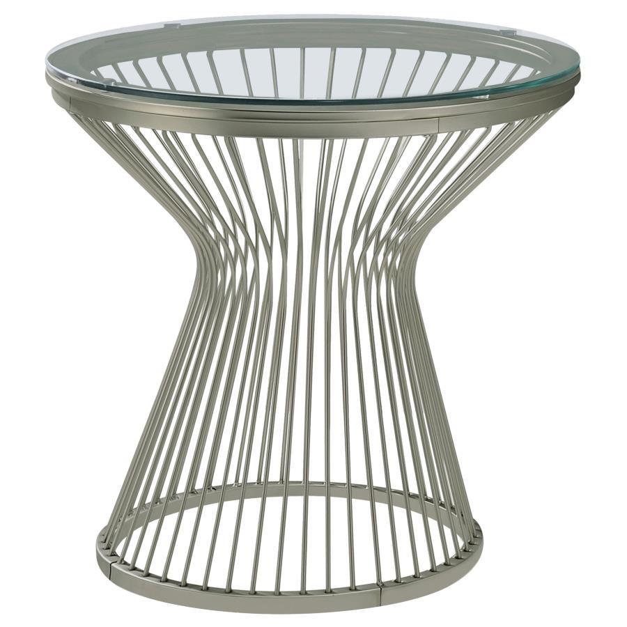 Mandy - Round Glass Top End Table - Pearl Silver