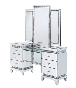 Lotus - Vanity Desk - Mirrored & Faux Crystals