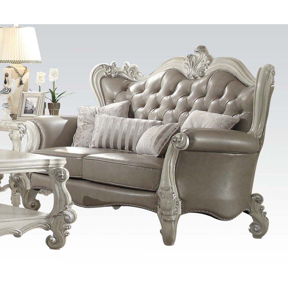 Versailles - Loveseat - Vintage Gray PU & Bone White - 50