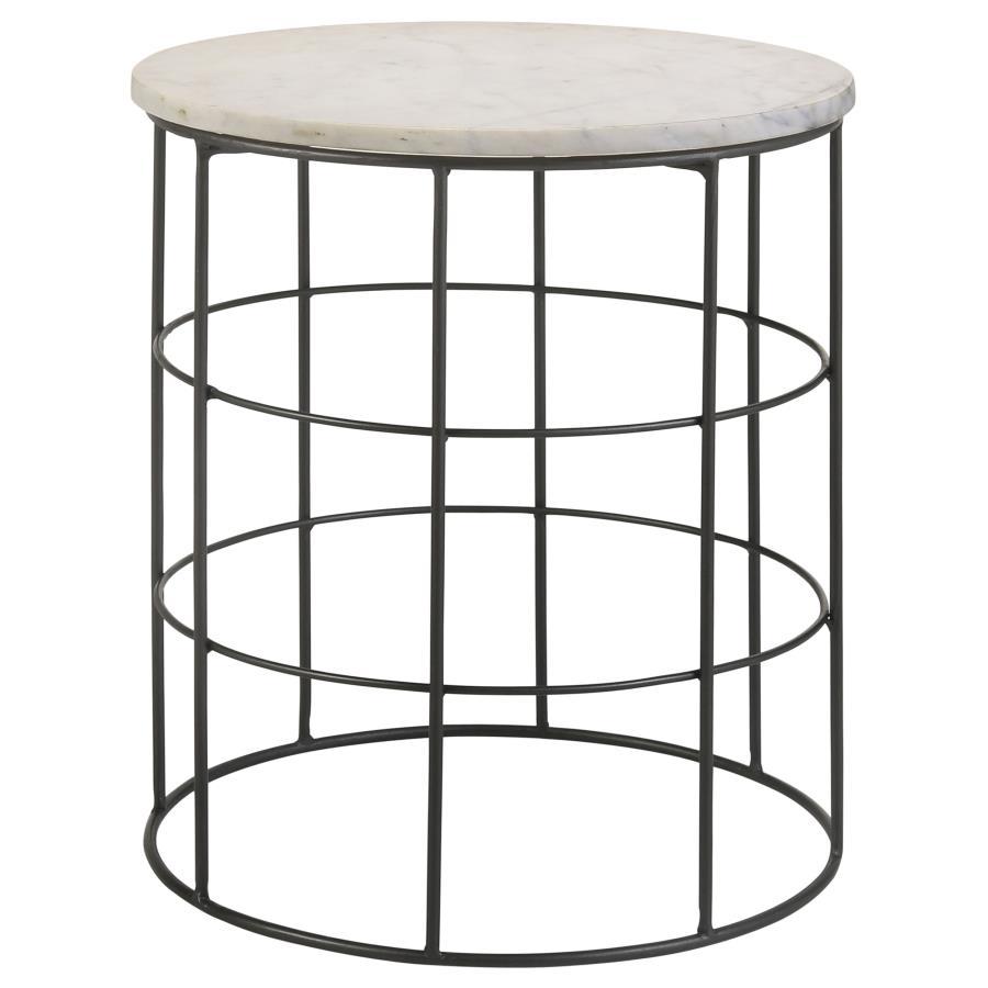 Halona - Round Accent Table With Marble Top - White