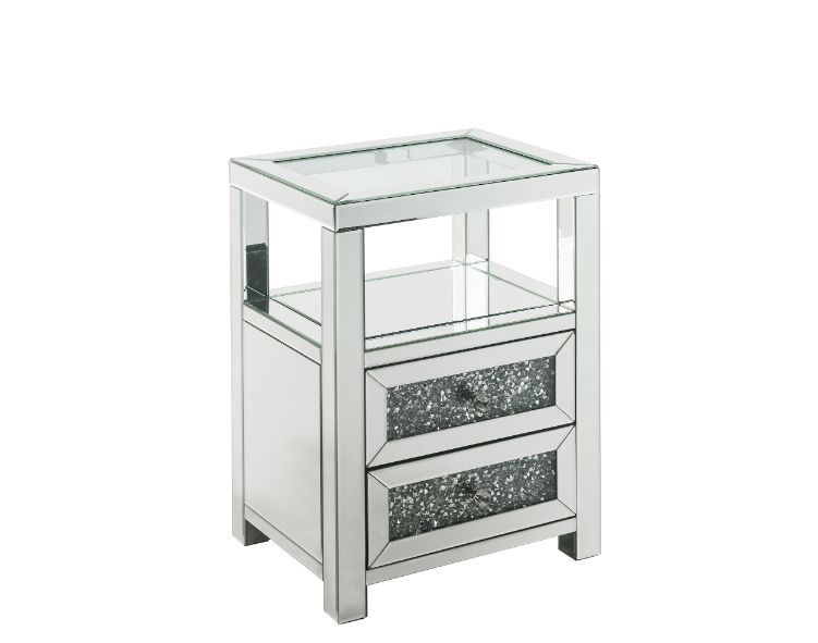Noralie - Accent Table - Clear Glass, Mirrored & Faux Diamonds - 26