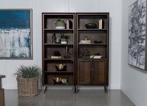 Marshall - 3-Shelf Bookcase With Storage Cabinet - Dark Walnut And Gunmetal