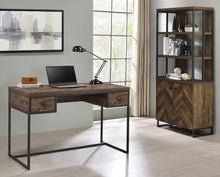 Millbrook - 2-Drawer Writing Desk - Rustic Oak Herringbone and Gunmetal