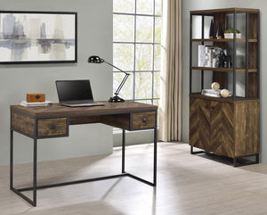 Millbrook - 2-Drawer Writing Desk - Rustic Oak Herringbone and Gunmetal