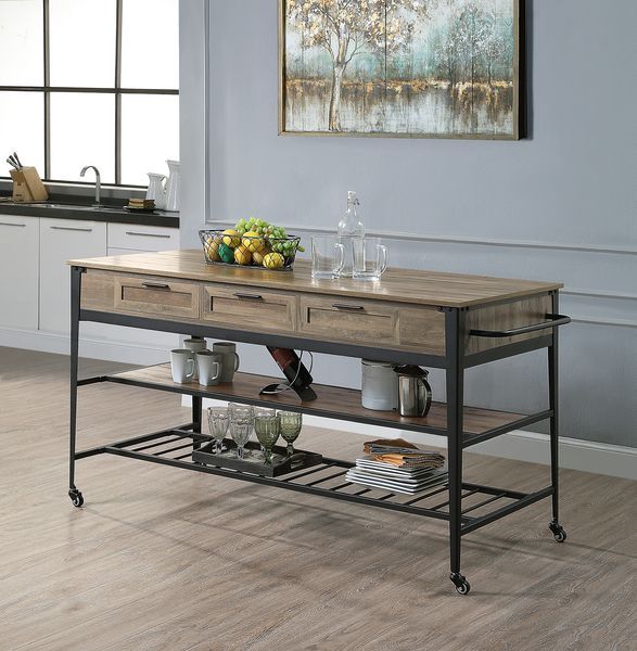 Macaria - Kitchen Island - Rustic Oak & Black Finish - 33