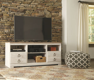 Willowton - Whitewash - 2 Pc. - 64" TV Stand With Faux Firebrick Fireplace Insert