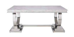 Zander - Dining Table - White Printed Faux Marble & Mirrored Silver Finish