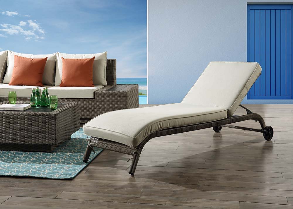 Salena - Patio Lounge Chair - Beige Fabric & Gray Finish - 13