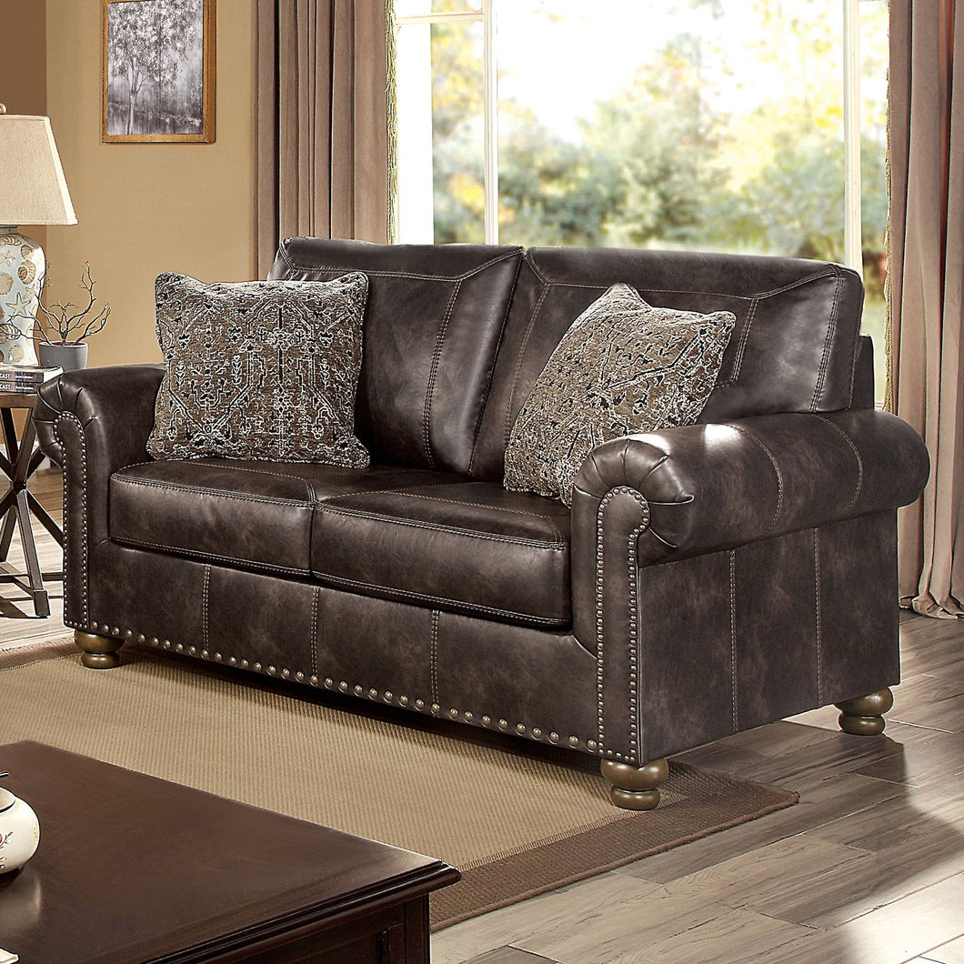 Bemus - Loveseat With Pillows - Dark Brown