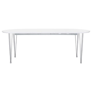 Heather - Oval Dining Table With Hairpin Legs - Matte White and Chrome