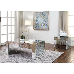 Noralie - Coffee Table - Mirrored & Faux Diamonds - Glass - 19"