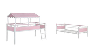 Alexia - Twin Over Twin Workstation Bunk Bed - Pink and White